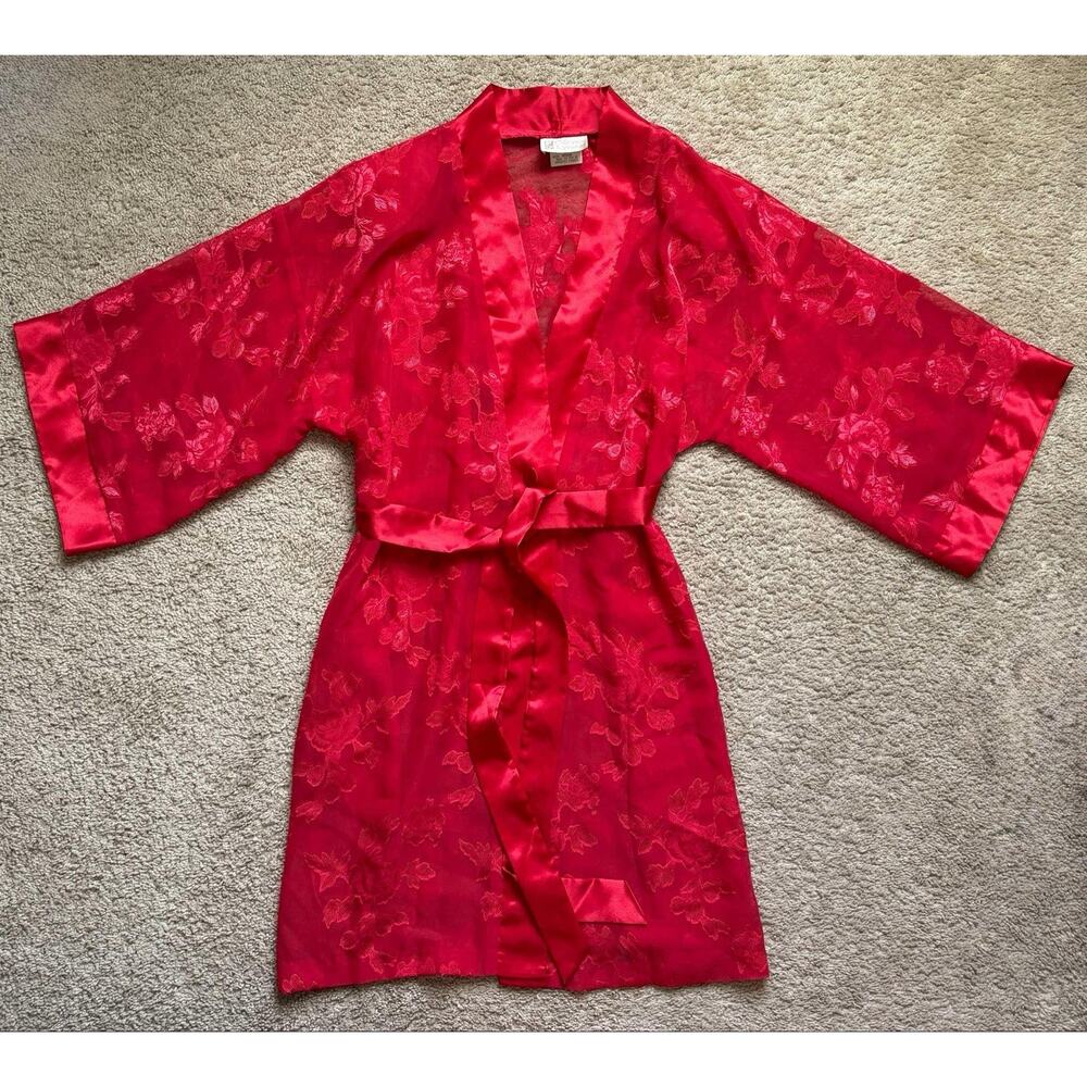 California Dynasty Vintage Satin Lace Robe Bright Red Women’s Medium